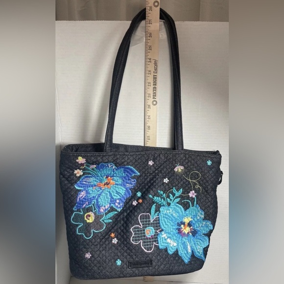 Vera Bradley 'Denim Navy Midnight Garden' Turquoise Floral Embroidered & Quilted - Picture 6 of 16